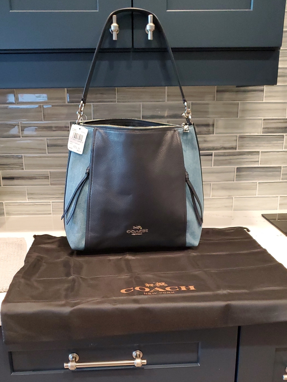 NWT Coach Two-Tone Blue Leather and Light Blue Denim Shoulder Bag